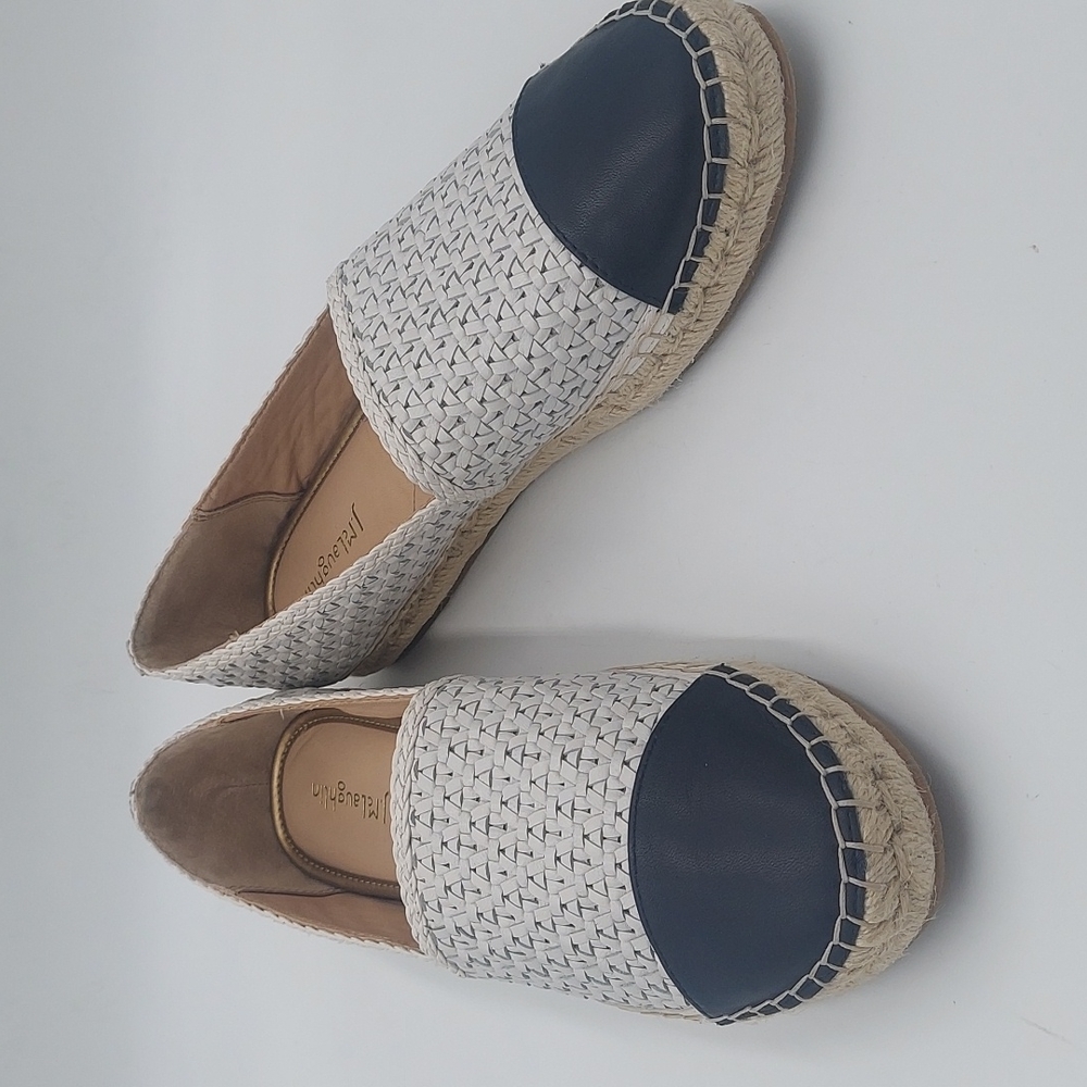 J. Mclaughlin Redding Womens Navy and White Leather Espadrilles